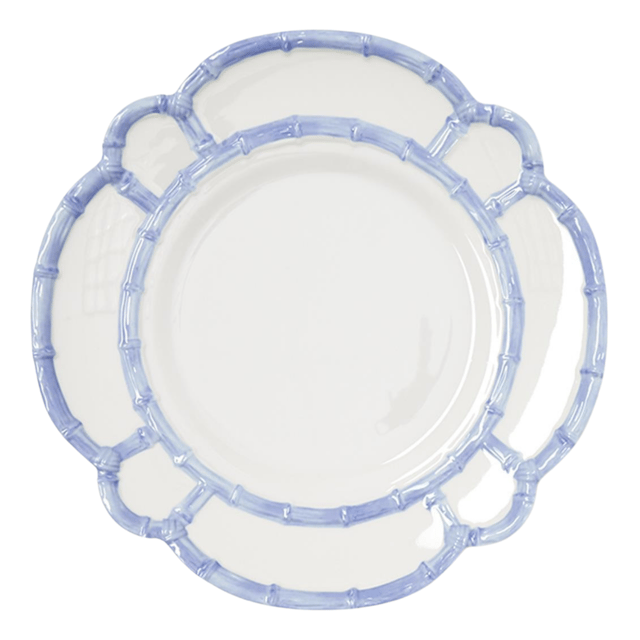 Set of 4 French Blue Bamboo Touch Dinner Plates with Bamboo Rim