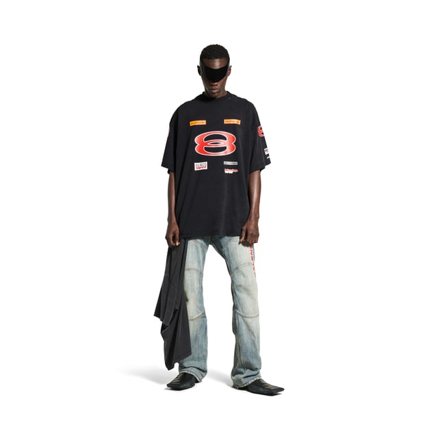 Men's Sponsor Logos T-shirt Oversized  in Black Faded