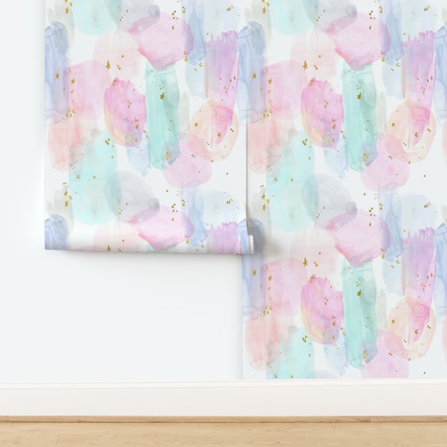 Wallpaper in Rainbow and stars watercolor