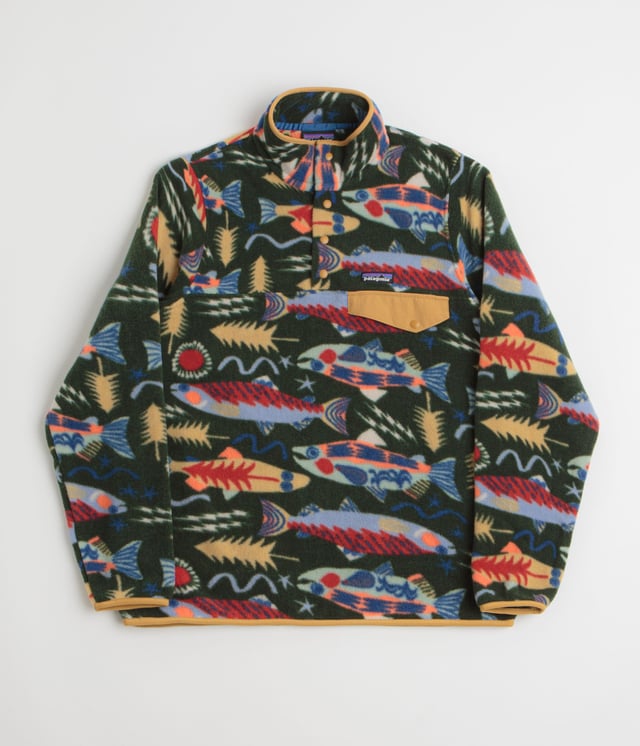 Patagonia Lightweight Synchilla Snap-T Fleece - Salmon Energy: Old Growth Green