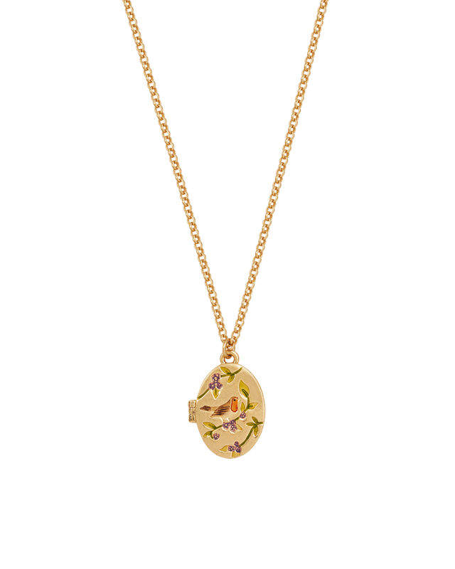 Gold Robin & Blackberry Locket Necklace