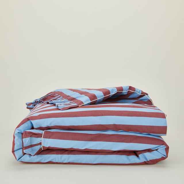Striped + Ruffled Duvet Cover - Blue/Red