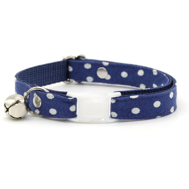 Glow In The Dark Cat Collar - "Polka Dot - Blue" - Night Visibility Navy Blue Cat Collar / Breakaway Buckle or Non-Breakaway / Cat, Kitten + Small Dog Sizes