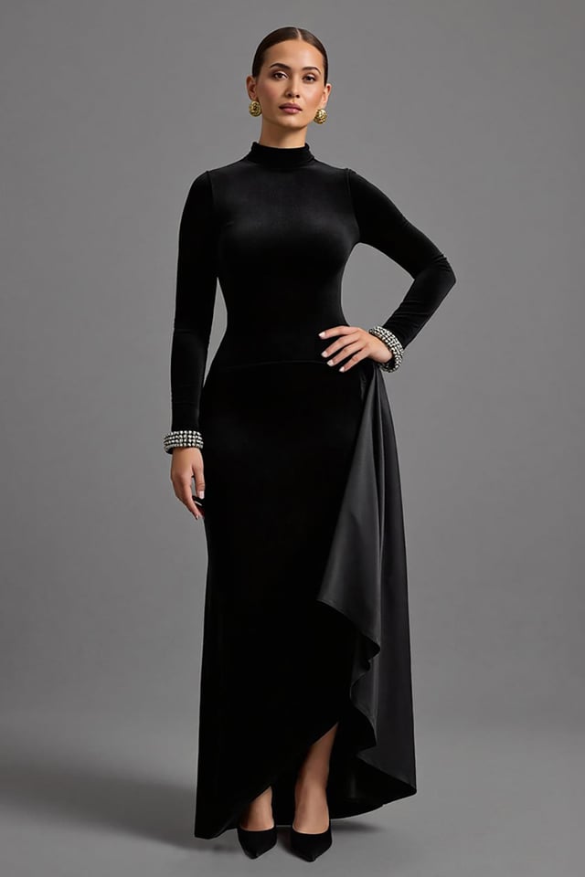 Black Velvet High-Low Formal Dress
