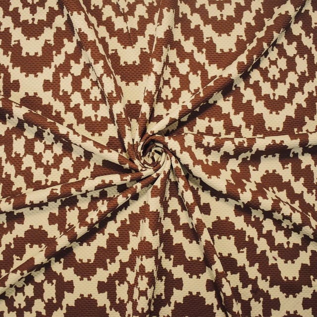Brown-Beige Poly Abstract Diamond Print Stretch Spandex Bullet Knit Fabric