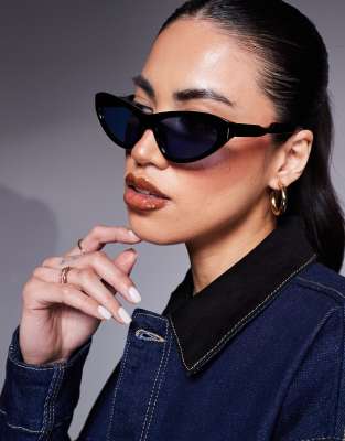 River Island slim cateye sunglasses in black
