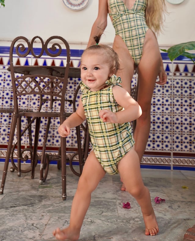 Green Plaid Matching Swim For Girls (Baby & Kids)