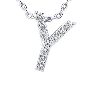 Letter Y Diamond Initial Necklace In Sterling Silver With 10 Diamonds, 18 Inches