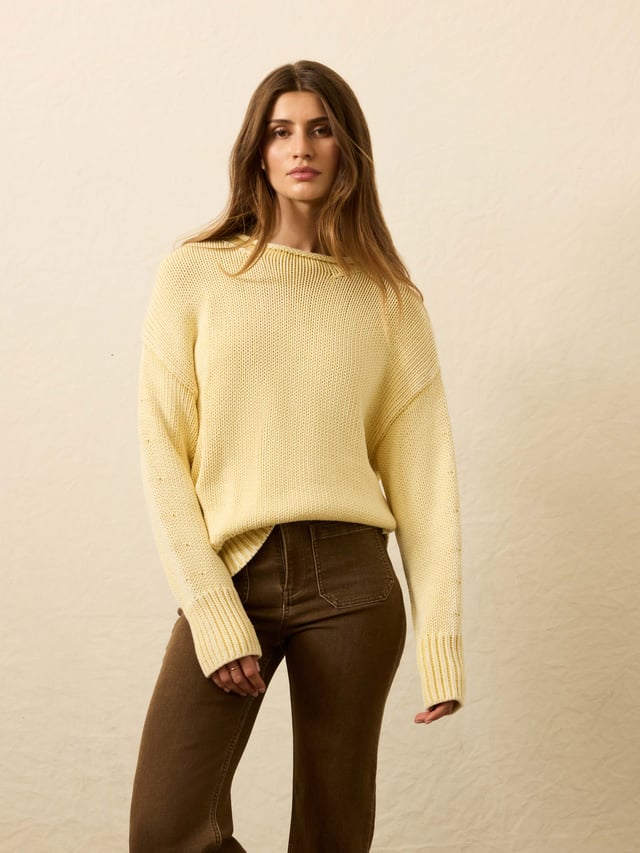 Sunwashed Cotton Roll Neck Sweater - Nostalgia Rose