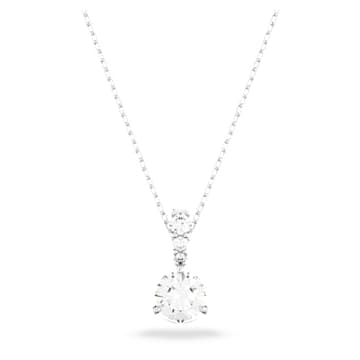 Solitaire pendant, Round cut, White, Rhodium plated