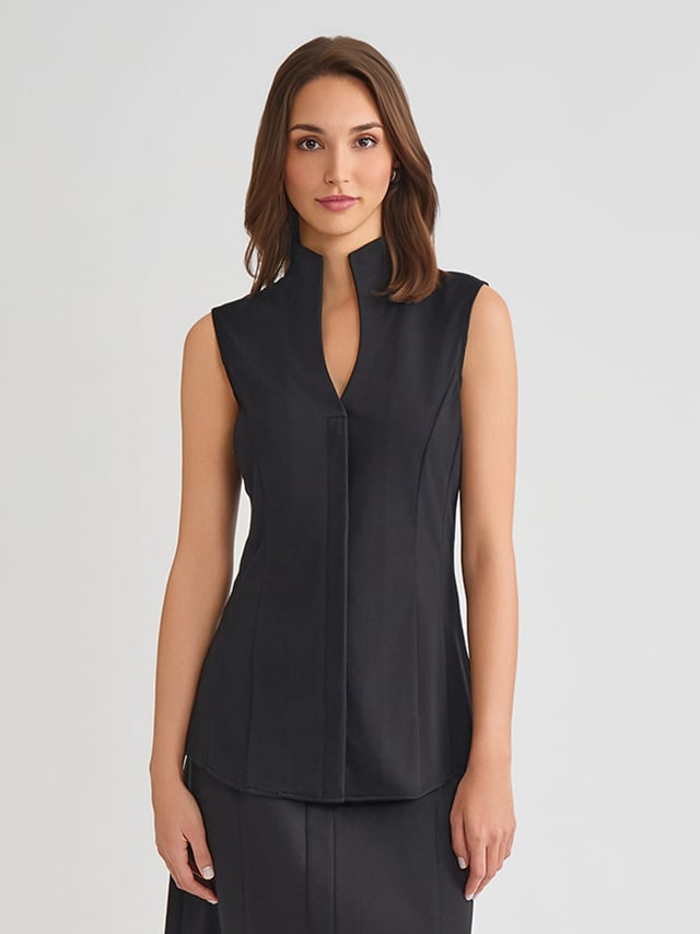 Hi-Neck Sleeveless Pima Cotton Blouse, Black - True Fit