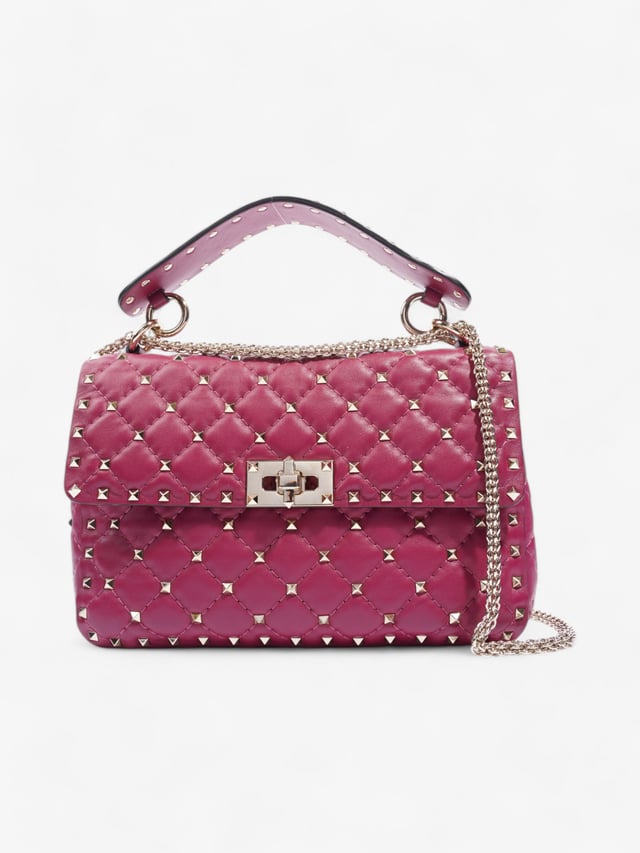 Valentino Rockstud Spike Top Handle Bag Fuschia Leather Medium
