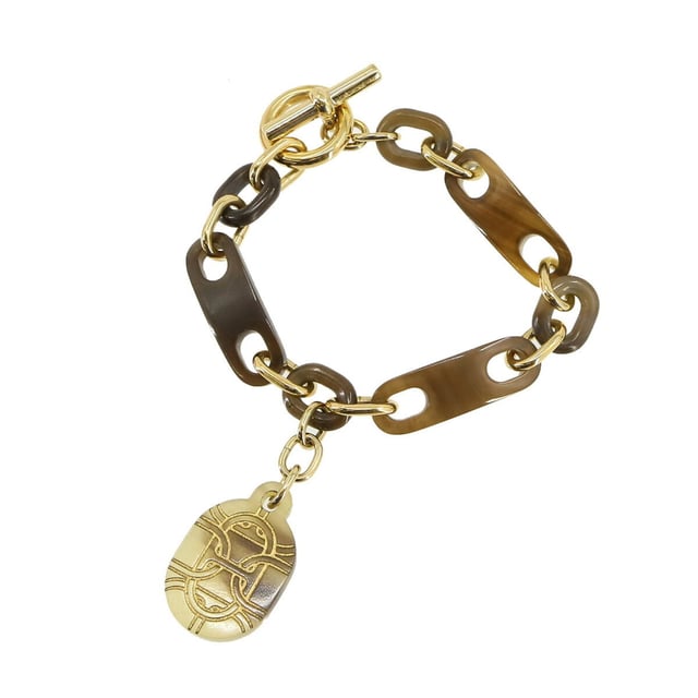 HERMES Chaine d'ancre Bracelet Buffalo Horn Brown Gold