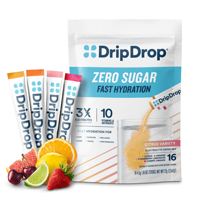 DripDrop Zero Sugar Citrus Variety Pack Electrolyte Powder, 8 oz sticks, 16 count