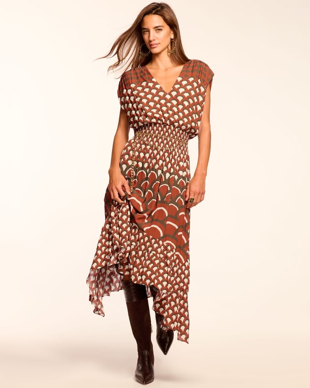 Elie V-Neck Smocked Midi Dress