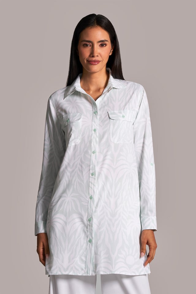 Women's Santorini Tunic Shirt | Misty Aqua American Palm