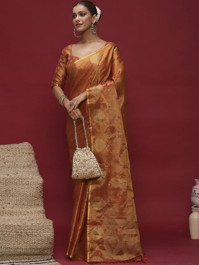 Anouk Ethnic Motifs Zari Linen Blend Handloom Banarasi Saree