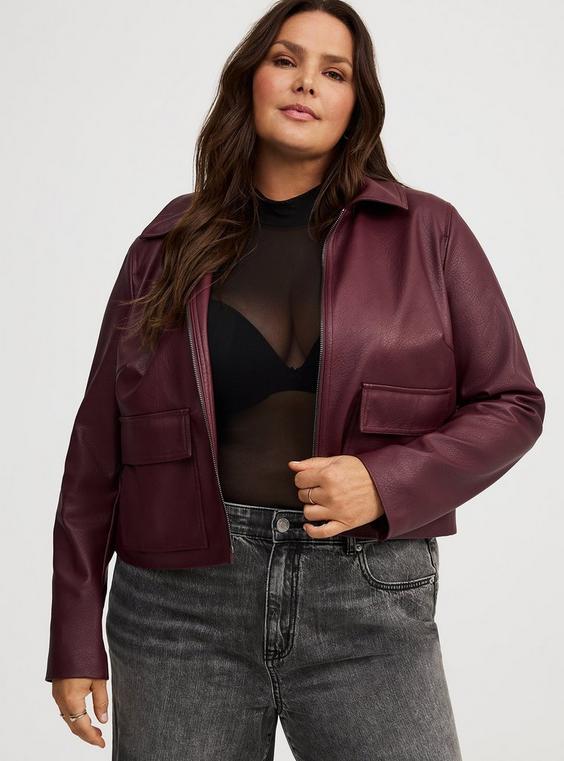 Faux Leather Zip-Up Jacket