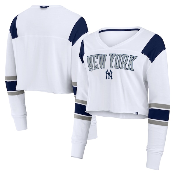 Women's New York Yankees  Fanatics White Stretch Cropped Fashion Long Sleeve T-Shirt