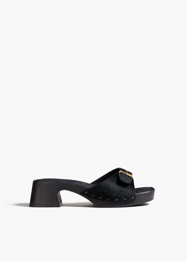 Britt Clog in Black Haircalf
