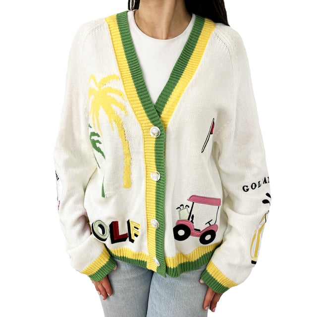 Cream Golf Cardigan Sweater