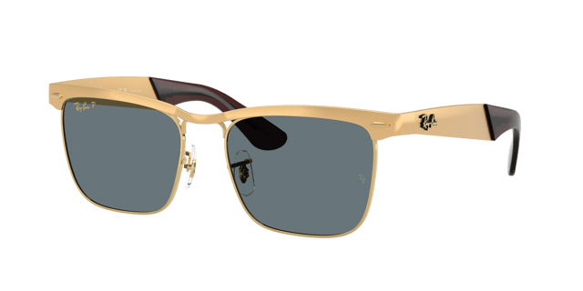 RAY-BAN RB3875 Wayfarer Deluxe Sandblasted Legend Gold - Unisex Sunglasses, Dark Blue Polar Lens