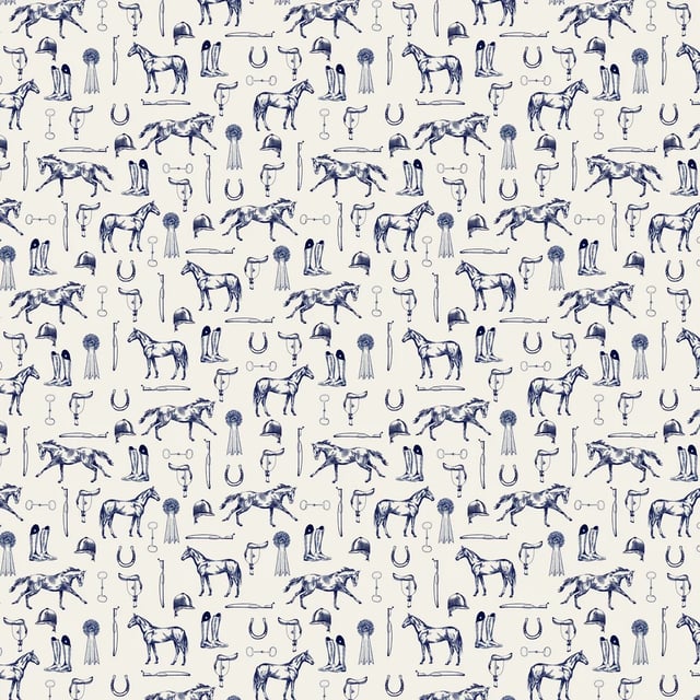 Sketched Equestrian by Joules - Cream / Blue - Wallpaper - 128902
