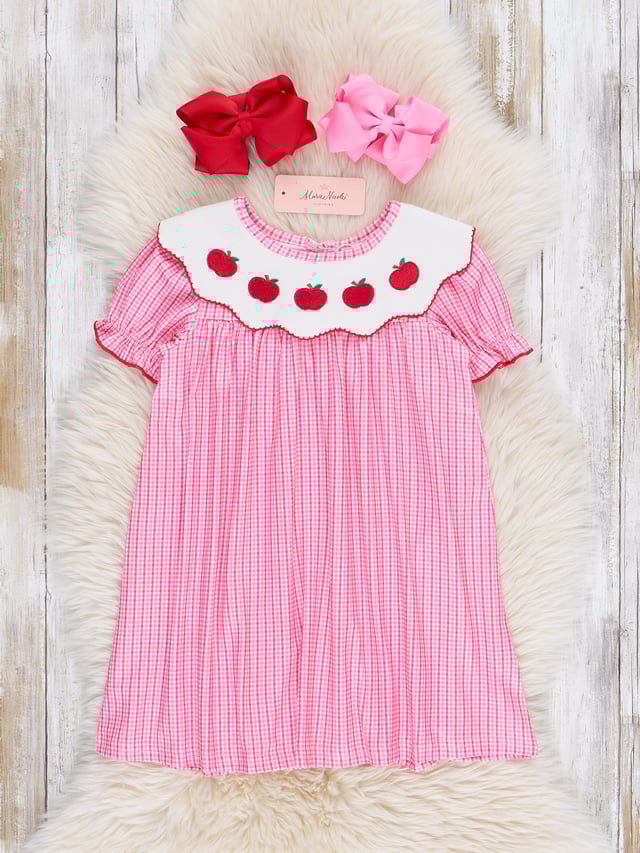 Gingham Embroidered Apples Dress