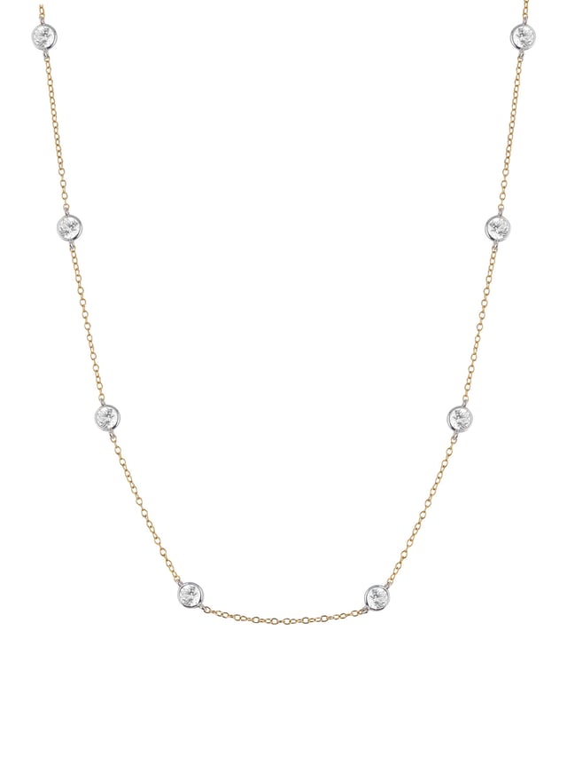 CLEMENCE, 8 STONE TWO-TONE STRAND NECKLACE, GOLD AND SILVER