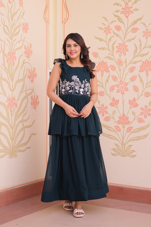 Women's Rama Georgette Embroidered Designer Gown