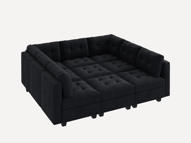 HONBAY 9-Piece Velvet Modular Sleeper Sectional With Storage Seat