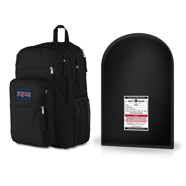 TuffyPacks JanSport Student Backpack + Level IIIA Bulletproof Armor Plate Package