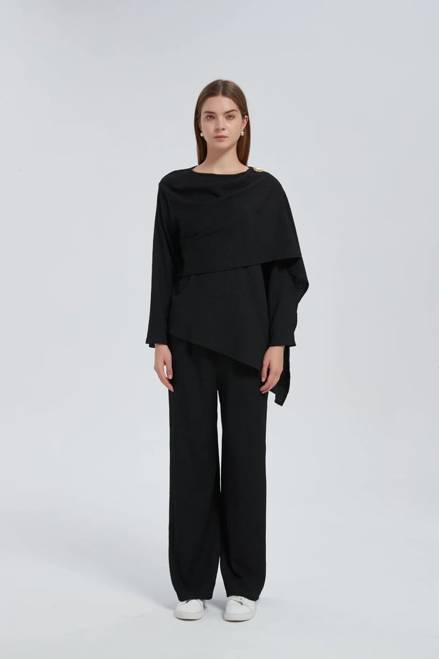 Black Side Draped Pants Set