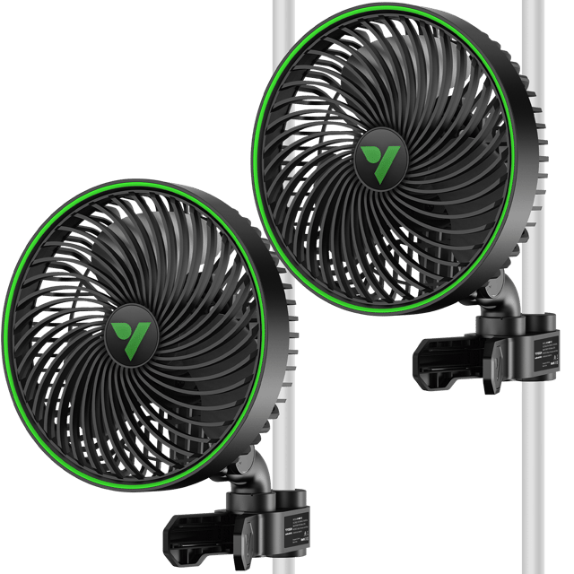AeroWave E6 Gen2 Clip-Ventilator, EC-Motor, automatischer oszillierender Ventilator, Luftzirkulator für Growzelte, Schwarz, 2er-Pack