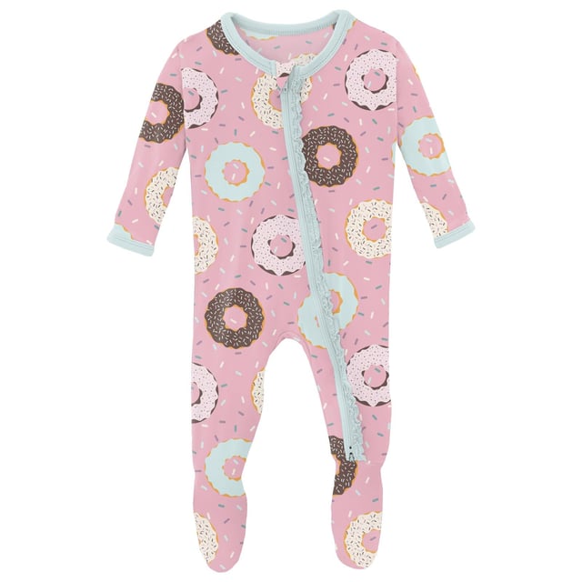 Print Muffin Ruffle Footie with 2 Way Zipper in Cake Pop Donuts and Sprinkles