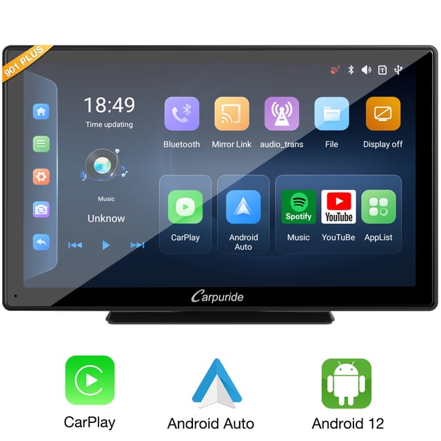 CARPURIDE W901 Plus Portable Wireless Car Stereo, Support Install Apps