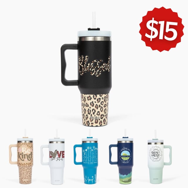 Blessed Black Leopard 40oz Tumbler w/ Handle
