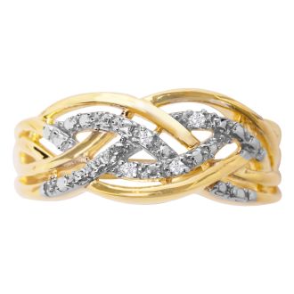 .05 Carat Natural Diamond Swirl Ring In Yellow & White Gold Overlay