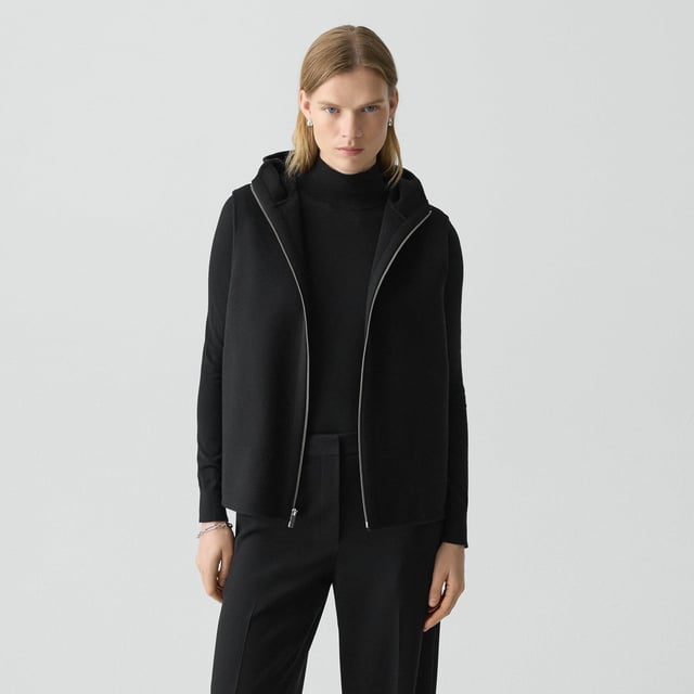 Double-Face Wool-Cashmere Hooded Zip Vest | Theory