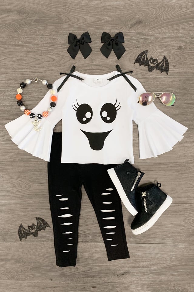 Black & White Ghost Distressed Legging Set