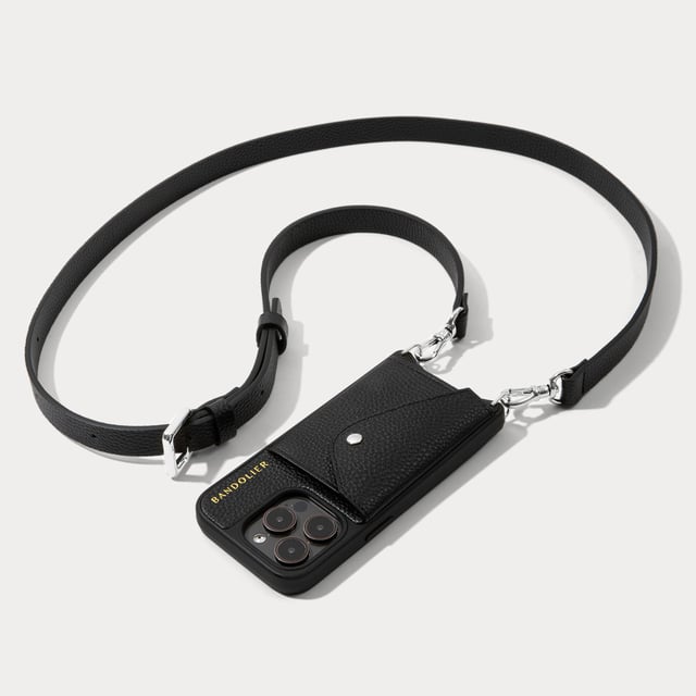 Hailey Side Slot Leather Crossbody Bandolier - Black/Silver