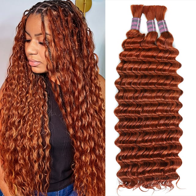 Ishow 15A Grade Best Quality Human Hair Bulk For Boho Braids 350# Ginger Color Human Hair Extensions