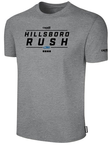 HILLSBORO RUSH SHORT SLEEVE COTTON T-SHIRT CREST ON WEARERS CENTER CHESTLIGHT HEATHER GREY BLACK