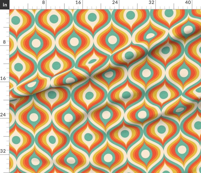 groovy psychedelic swirl retro vintage wallpaper 8 large scale 60s 70s turquoise red by Pippa Shaw Fabric bypippa_shaw