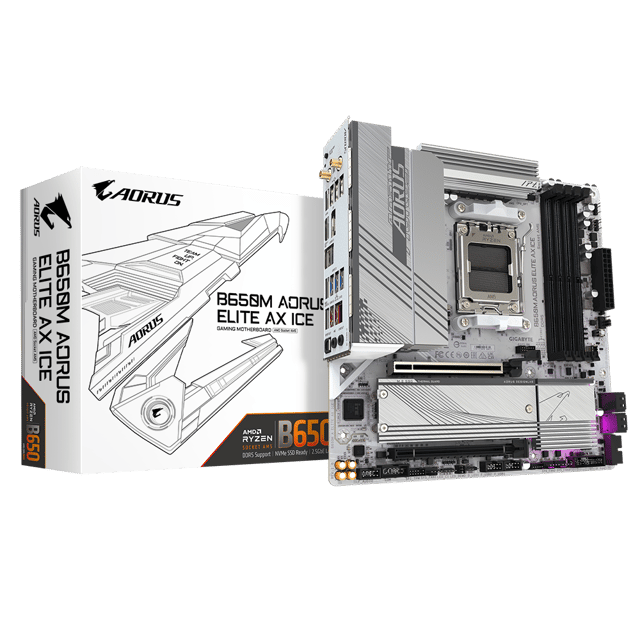 Gigabyte B650M AORUS ELITE AX ICE mATX Motherboard for AMD AM5 CPUs