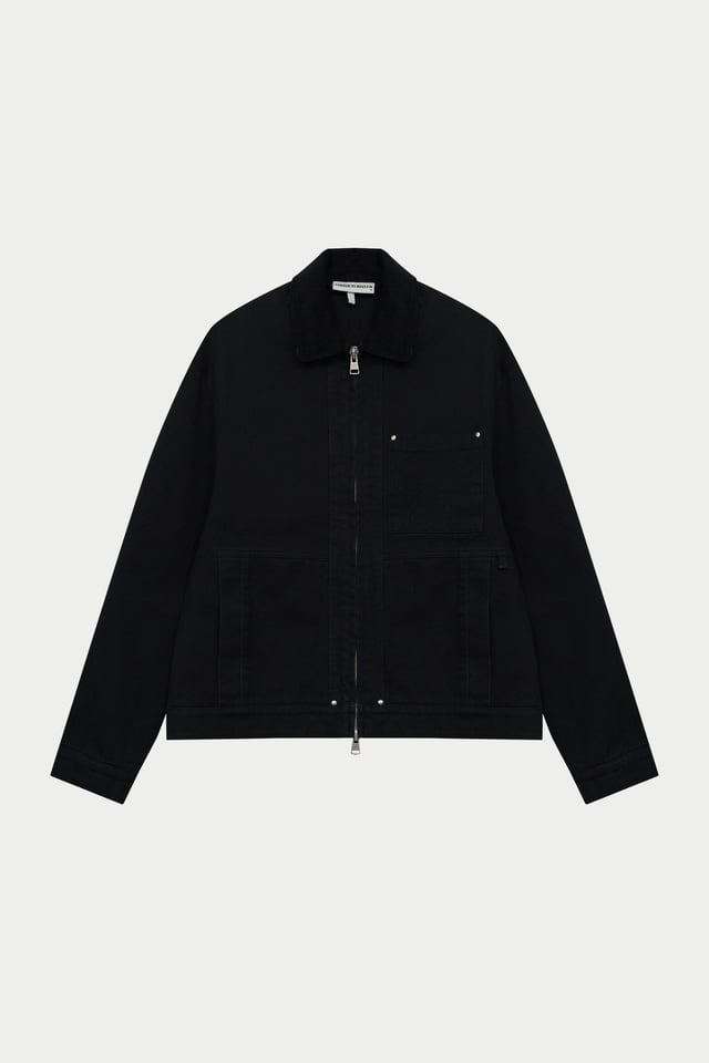 TWILL CONTRAST COLLAR JACKET - WASHED BLACK