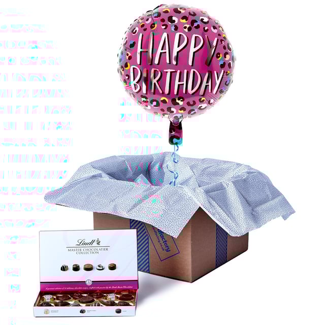 Leopard Print Happy Birthday Balloon & Lindt Chocolate Box