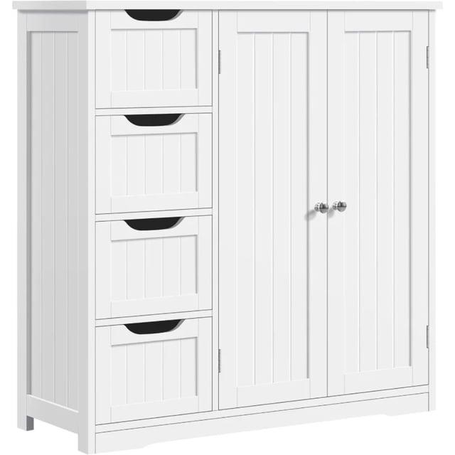 Home.Wooden Bathroom Floor Cabinet, Side Storage Organizer Cabinet with 4 Drawers & Double Doors, Freestanding. - AliExpress 