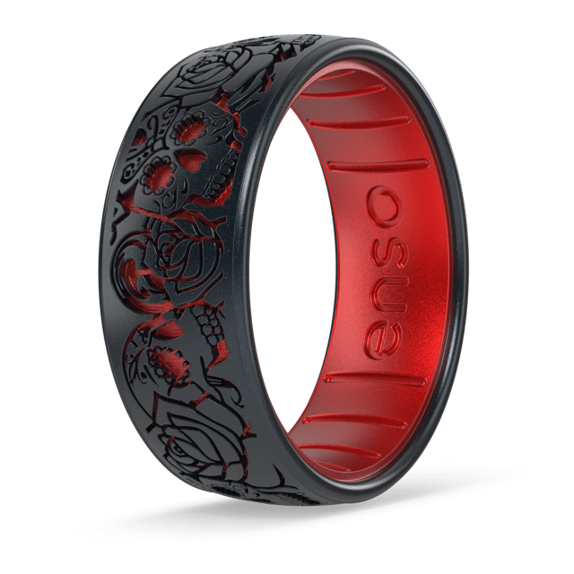 Etched Silicone Ring - Skull Tango - Black Pearl/Ruby