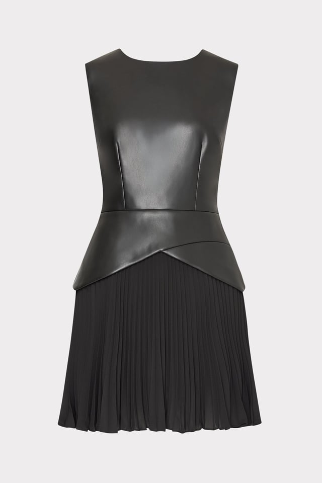 Haddy Leather Pleated Combo Mini Dress